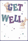 With joyous charm, this get well card brings forth all the optimism and comfort you might find in the heart of Archway. At its centre, an adorable teddy bear and a spirited puppy appear to leap playfully into the foreground, each playfully supporting the bold, colourful letters spelling 'Get Well.' The indigo and teal hues of the hand-rendered type stand out brightly against a soft, creamy background, providing visual lift reminiscent of the lively energy that fills Archway's local flower shops each morning. Sparkling, gently scattered stars in shades of blue and violet add a touch of whimsy, conjuring the uplifting magic found in a freshly delivered bouquet from Archway Florist. The tactile detailing-the bear's downy-fur and the puppy's floppy ears-suggests a gentle, reassuring embrace, making this design as emotionally soothing as its beautiful blooms. Every element communicates warmth, sincerity, and hope, making this card a perfect companion to flowers sent across the neighbourhood-whether for friends on Highgate Hill or family near Upper Holloway-delivering heartfelt wishes for brighter days ahead.